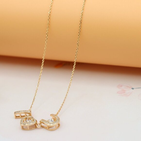 "Rose Gold “I ♥ U” Pendant Necklace with Crystals , XPNL0167 - Picture 9 of 13